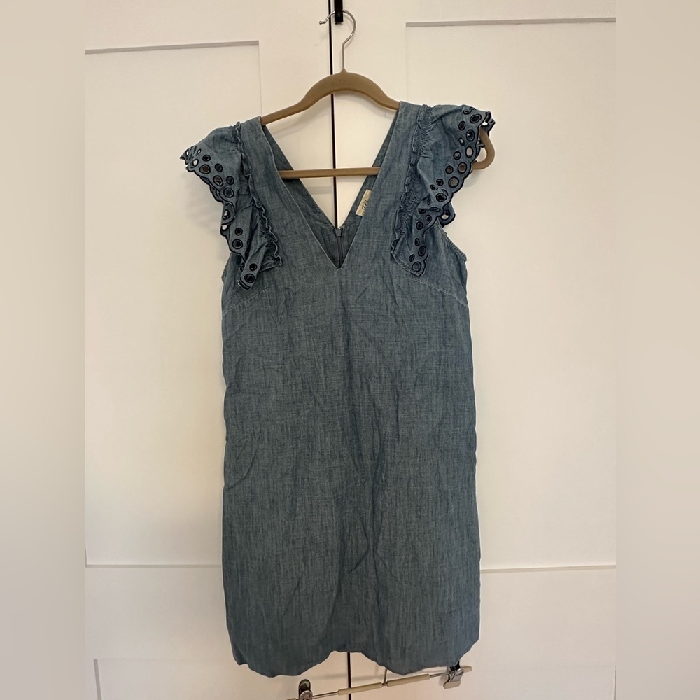 J. Crew Denim Sheath Dress with Flutter Cap Sleeves